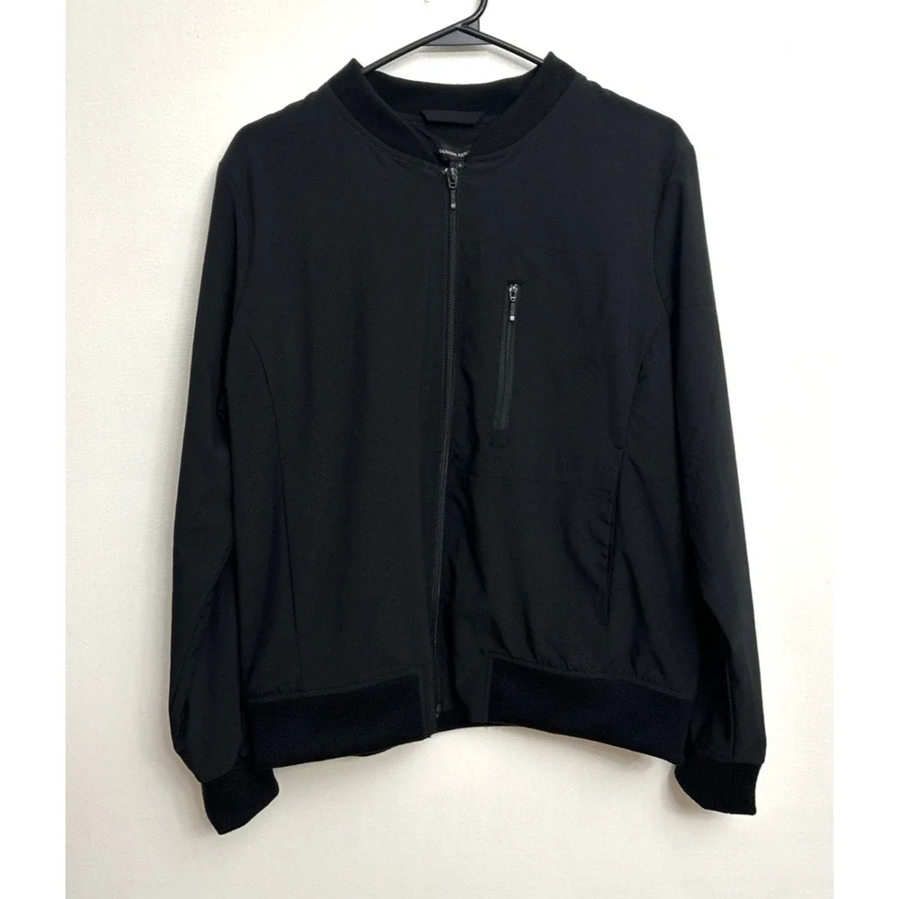 Banana Republic Sporty Bomber Jacket Black Women's M Minimalist Neutral Full Zip